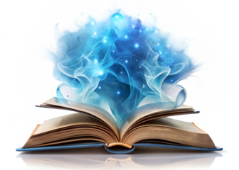 open book with blue smoke isolated on  background