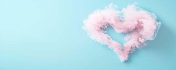 Fototapeta premium Pink Cotton Candy Heart on Light Blue Background