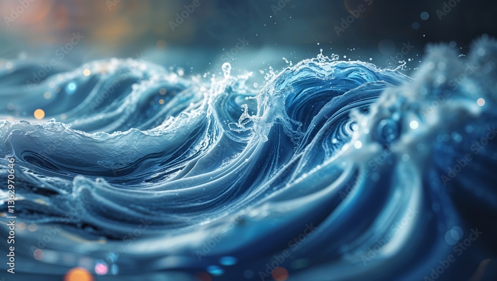 Poster dynamic ocean waves crashing and splashing under sunlight at the shore