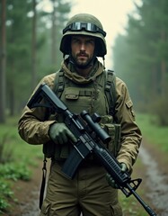 A man in a military uniform holding a rifle