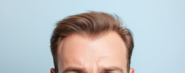 Obraz premium Close Up of Man's Forehead with Freckles and Light Brown Hair