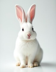 Fototapeta premium A white rabbit sitting on a white surface