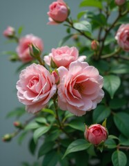 Obraz premium A bunch of pink roses growing on a bush