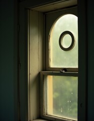 A window with a circular window sill in a room