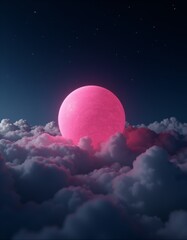 Obraz premium A pink moon in the sky above the clouds