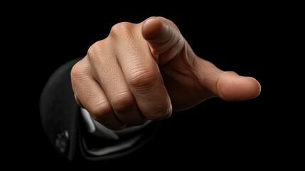 A Close-Up of an Index Finger Pointing Directly at the Viewer Against a Black Background