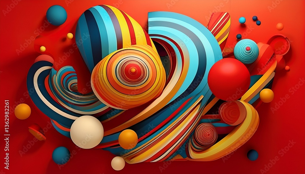 Poster abstract geometric composition a vibrant and playful composition of colorful 3d shapes including sph