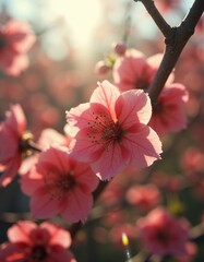A bunch of pink flowers on a tree branch