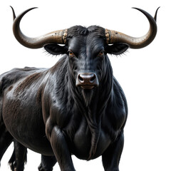 Fototapeta premium Black bull standing alone on a white background