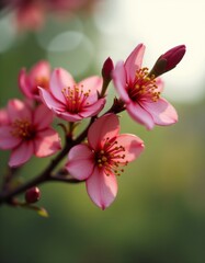 Obraz premium A bunch of pink flowers on a tree branch