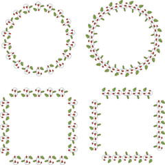 Collection with round frames and square frames with red wild strawberries on white background.eps