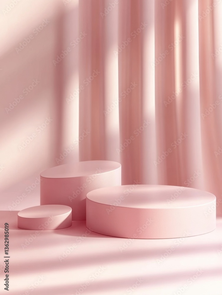 Poster elegant pastel pink podiums with soft light and shadow creating a serene and minimalist presentation