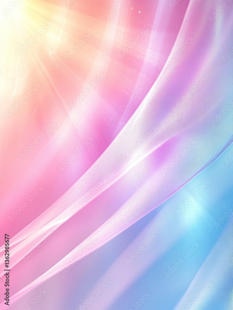 Poster ethereal silk flowing in gentle waves with a soft pastel color palette and radiant light creating a 