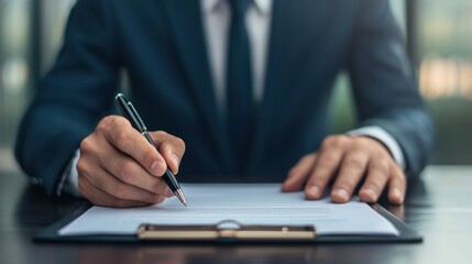 Signing a business contract in an office environment professional setting documenting legal agreement