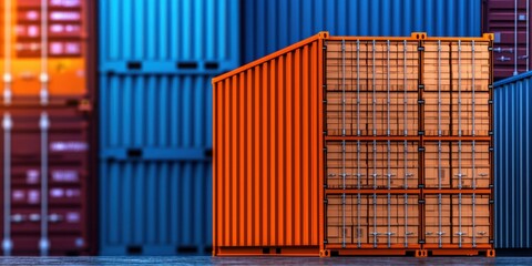 Fototapeta premium Efficient warehouse shipping process with sealed boxes in containers industrial setting aerial view logistics management