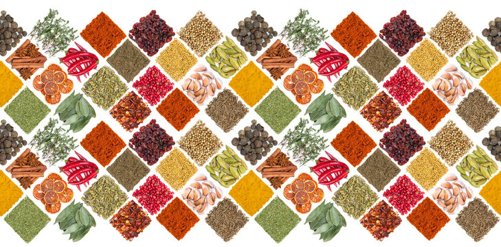 Seamless horizontal pattern with different spices