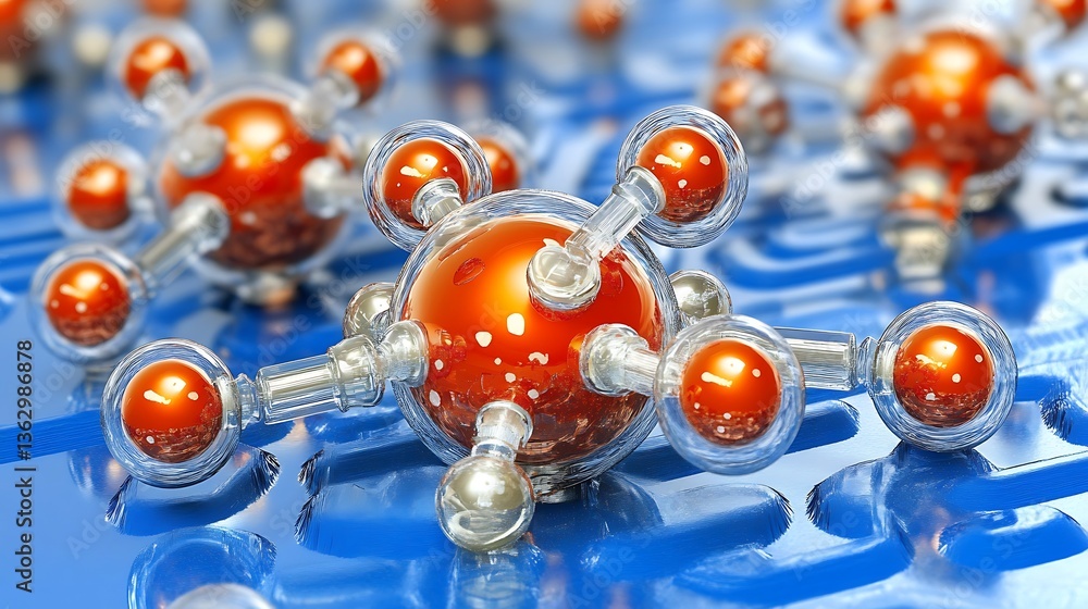 Aufkleber artistic visualization of a molecular structure on a futuristic circuit