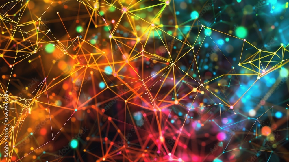 Poster this abstract image features vibrant network connections, showcasing colorful lines and shapes that 