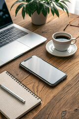 A sleek, modern smartphone mockup with a blank screen, ideal for showcasing app designs, UI concepts, or branding in a realistic setting