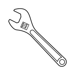 Adjustable Wrench Outline Vector Illustration. A black and white vector illustration of an adjustable wrench. The wrench features a movable jaw.
