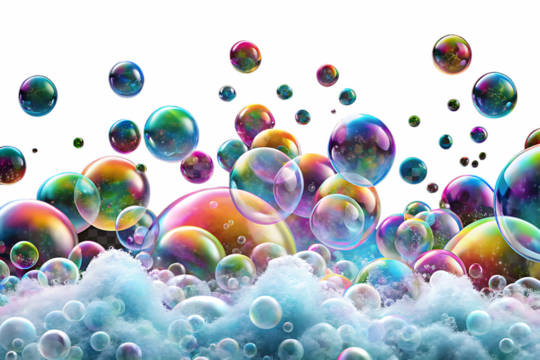  colorful soap foam colorful bubbles isolated on whited background PNG,AI GENERATED

