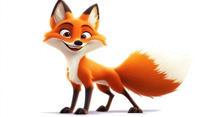 Obraz premium Happy cartoon fox standing, smiling.