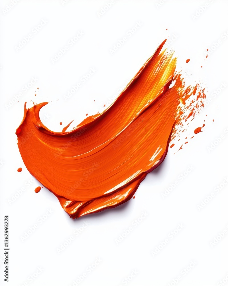 Poster vibrant orange paint stroke on a clean white canvas creating a dynamic artistic expression with smoo