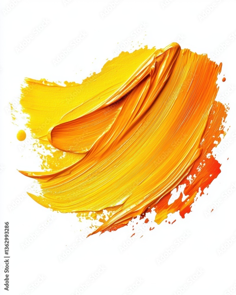 Poster abstract vibrant yellow and orange paint stroke on white canvas creating a dynamic artistic texture 