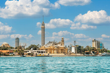 Cairo tower with Nile beauty sky