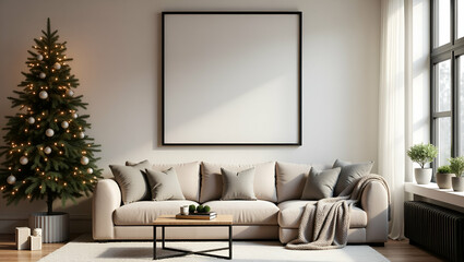 Festive Christmas Photo Frame Mockup for Stylish Living Room Decor