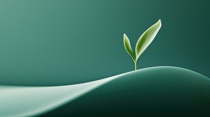 Minimalist sprout emerging from a soft wave backdrop