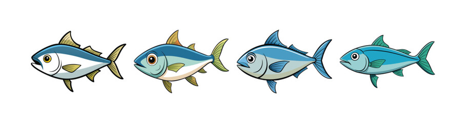 Set of Dynamic Almaco Jack Colorful Artwork Creation