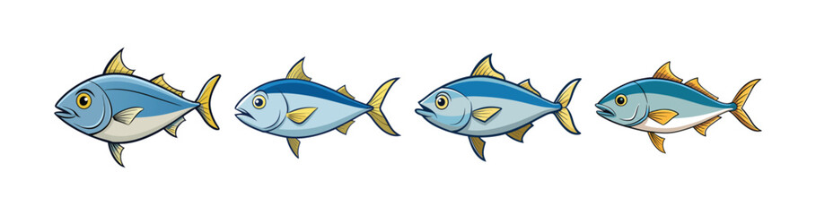 Set of Expert Amberjack Fish Colorful Artwork Design