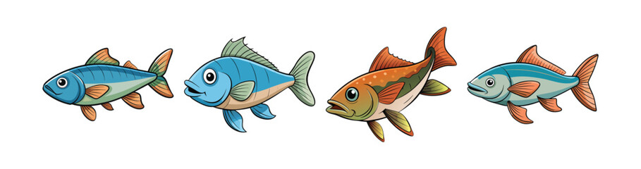 Set of Vivid Anabas Fish Dynamic Artistic Representation