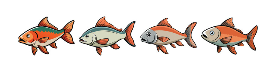 Set of Dynamic Asian Carp Colorful Art Representation