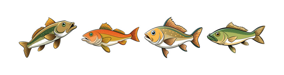 Set of Striking Atlantic Cod Colorful Art Display
