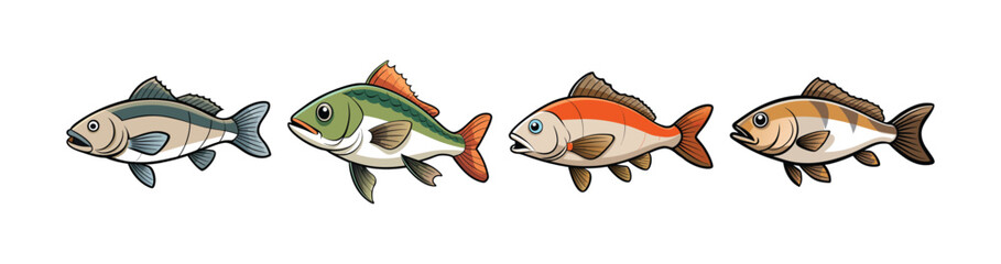 Set of Realistic Barramundi Fish in Vibrant Water Scene