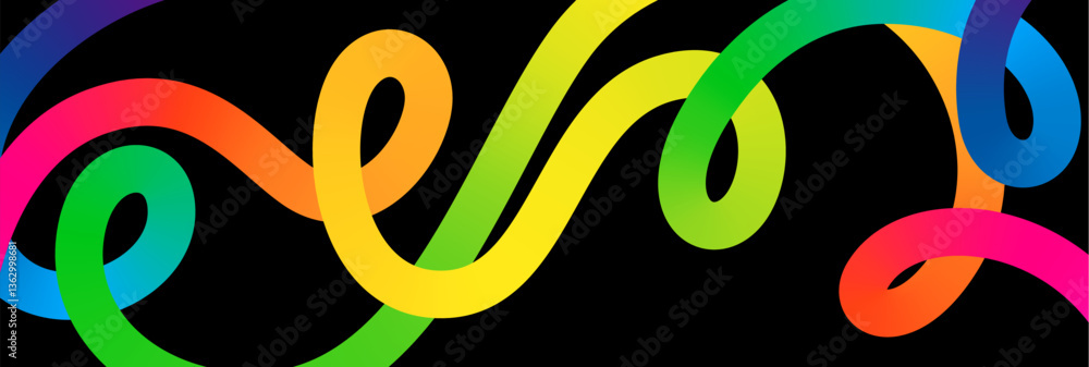 Poster Abstract Background with Gradient Color Shapes. Vector Wavy Rainbow Lines Pattern. Fluid Geometric Graphic Design Element