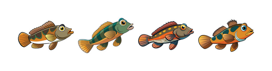 Set of Bay Blenny Fish with Attractive Realistic Colors