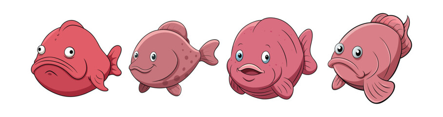Set of Charming Blobfish in Dynamic Aquatic Scene Art