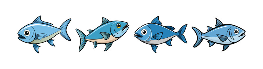 Set of Stunning Bluefish in Vivid Aquatic Scene Art