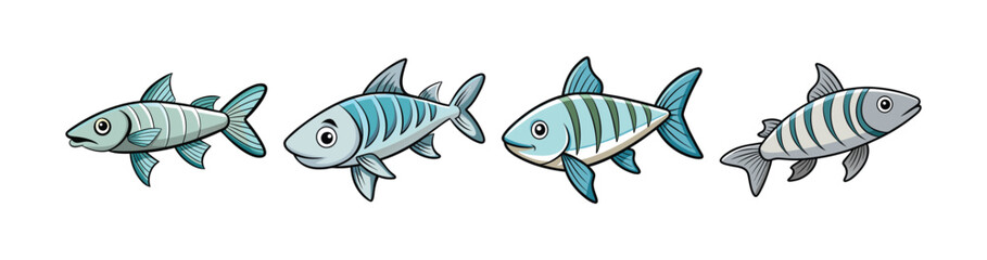 Set of Magnificent Bonefish in Aquatic Scene Art