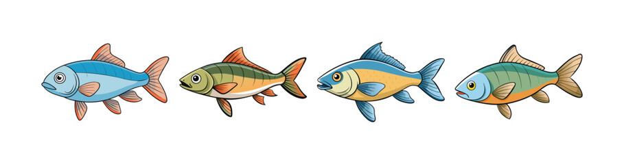 Set of Decorative Bonytail Chub in Aquatic Scene Art