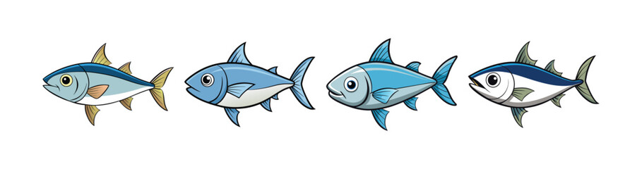 Set of Charming Bonito Fish in Colorful Ocean Illustration