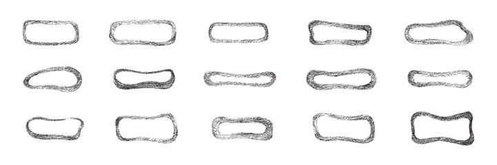 Grunge chalk, crayon texture abstract shape frames set. Vector stock illustration isolated on white background for design template text business presentation, highlight advertising, special offer.