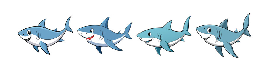 Set of Dynamic Bull Shark Colorful Art Display