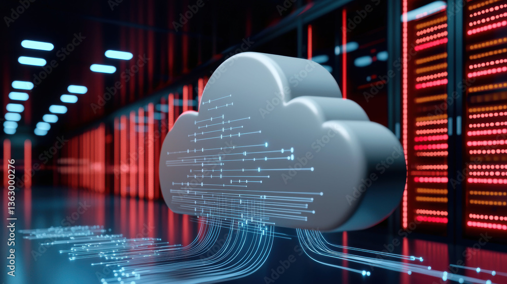 Poster sleek cloud design with animated data streams, symbolizing modern technology and digital connectivit