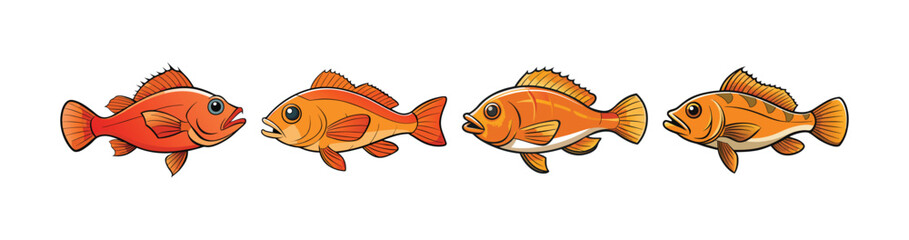 Set of Canary Rockfish with Bright Realistic Colors