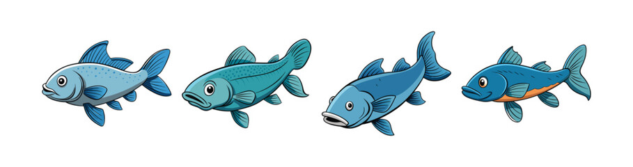 Set of Ancient Coelacanth in Colorful Marine Landscape