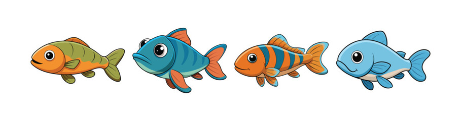 Set of Unique Desert Pupfish Colorful Artistic Representation
